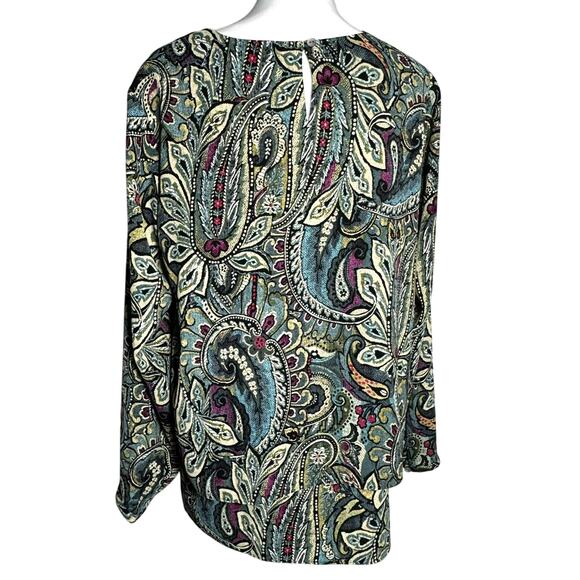 J. JILL Women's Large Blue Purple Tiered Layered Paisley Pullover Boho Tunic Top - Picture 2 of 8